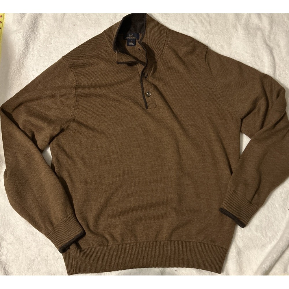 Brooks Brothers 346 Mens M Merino Wool Sweater Brown Button Polo Pullover.